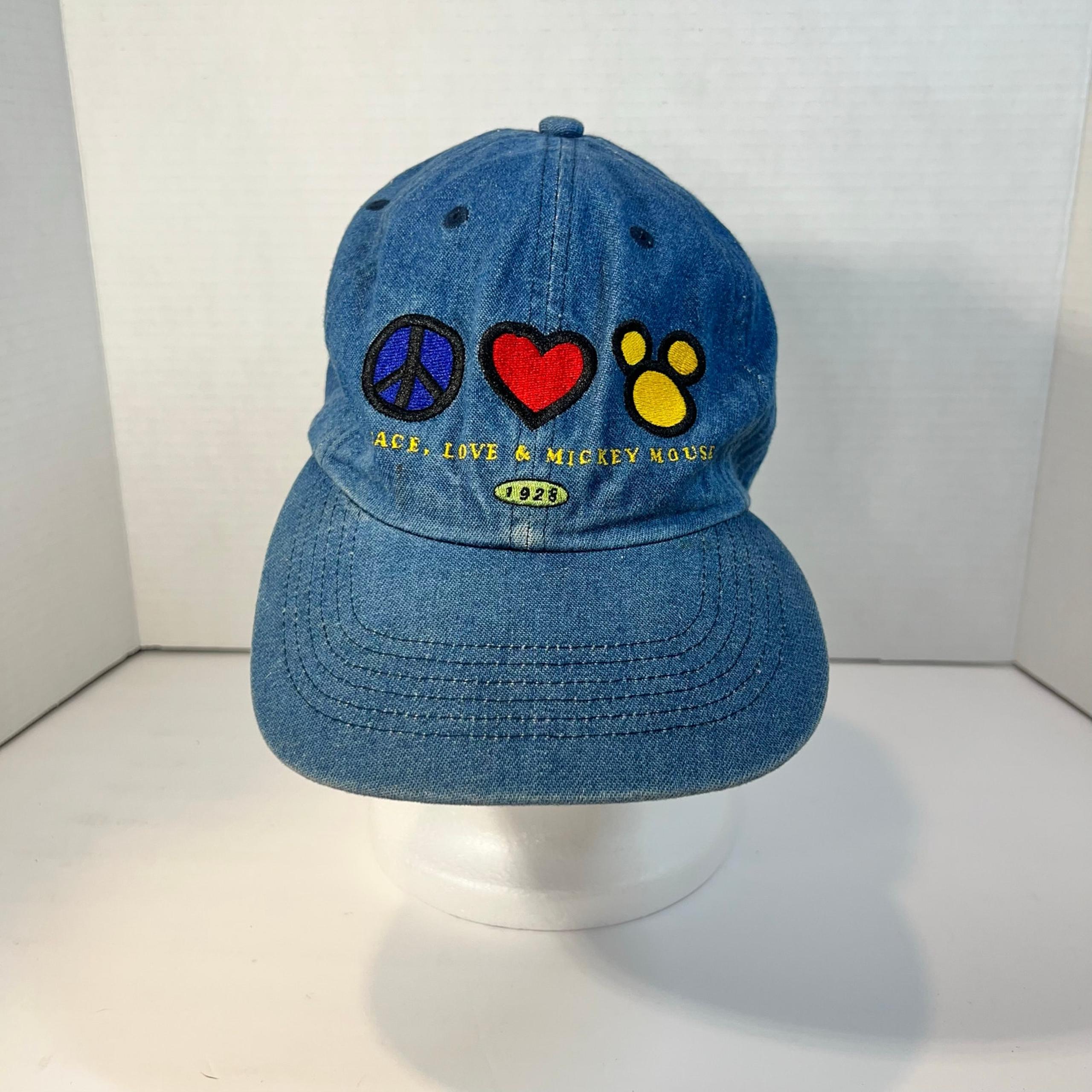 Walt Disney world denim hat peace love Mickey Mouse one size fits most vintage