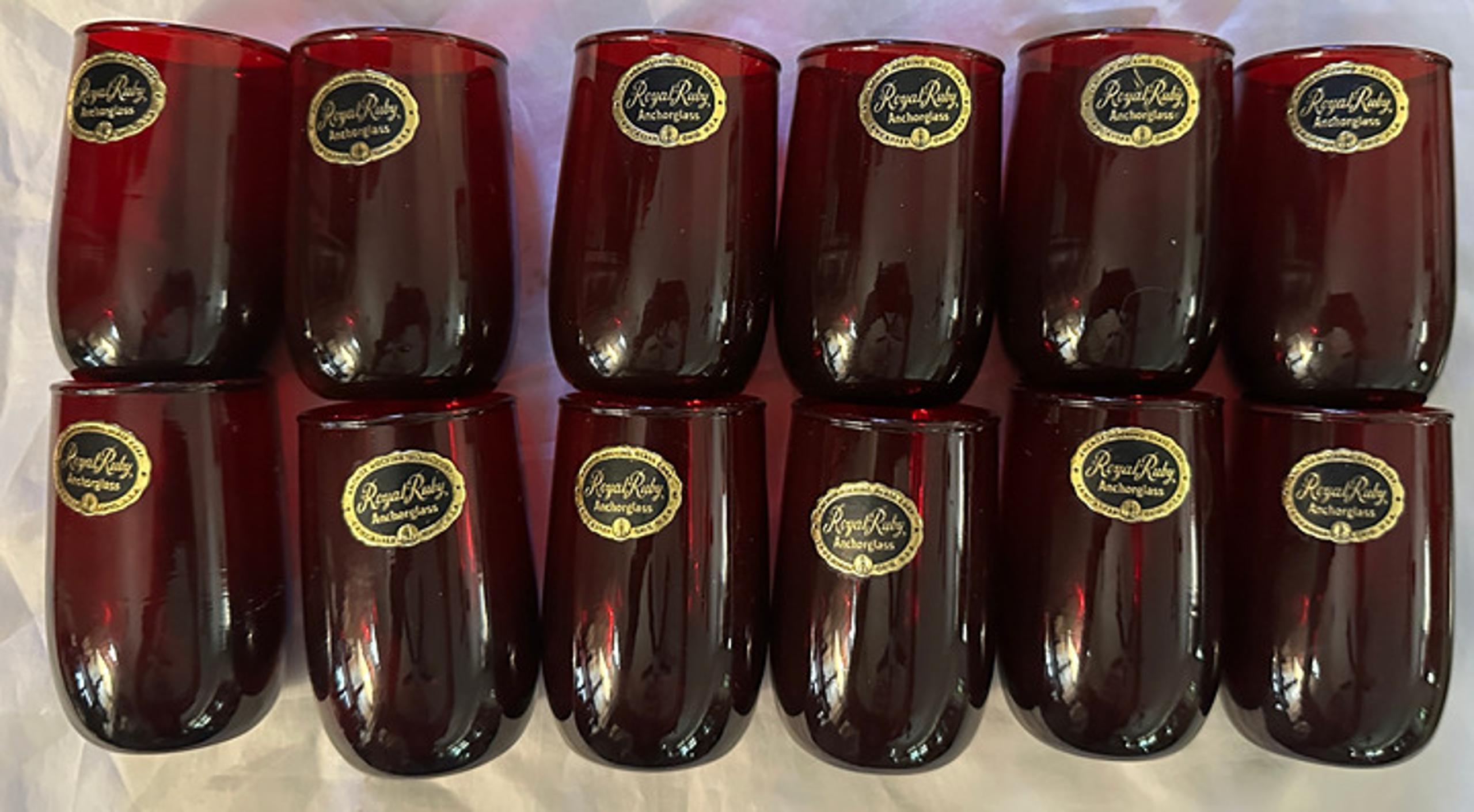 Anchor Hocking Royal Ruby Glasses Juice (Lot of 12) 3-3/8"  W Tags VINTAGE