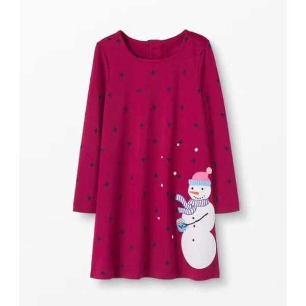 Hanna Anderson Hot Cocoa Snowman Appliqué Dress Sz 110cm