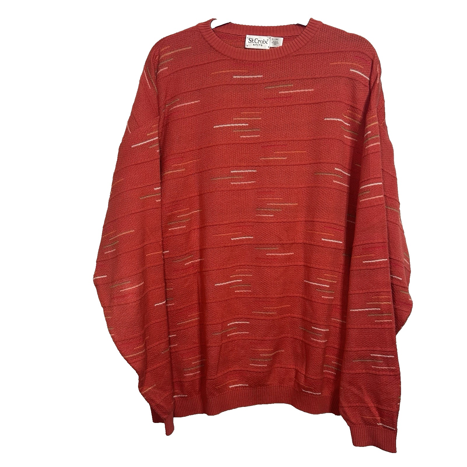 St. Croix Knits Mens Coral Red Textured Pattern Sweater Knit Grandpa XL Long