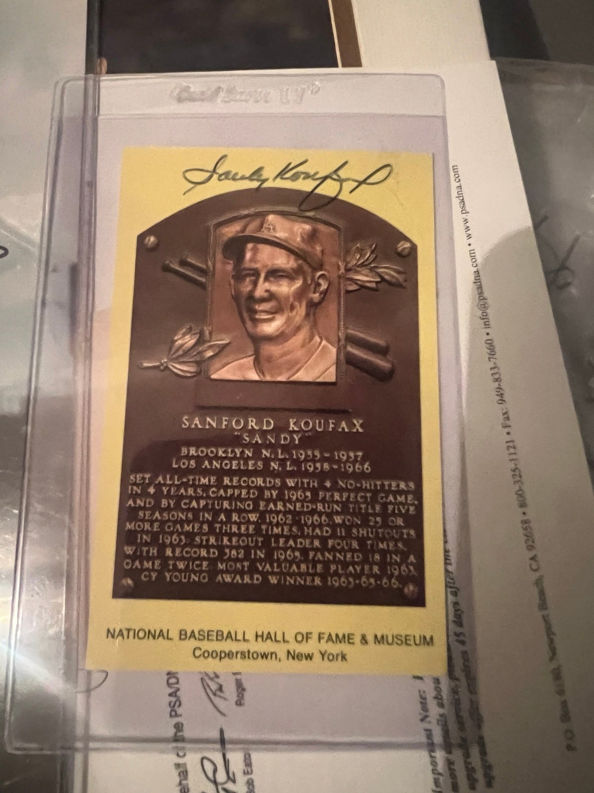 Sandy Koufax signed Hall of Fame card JSA certified