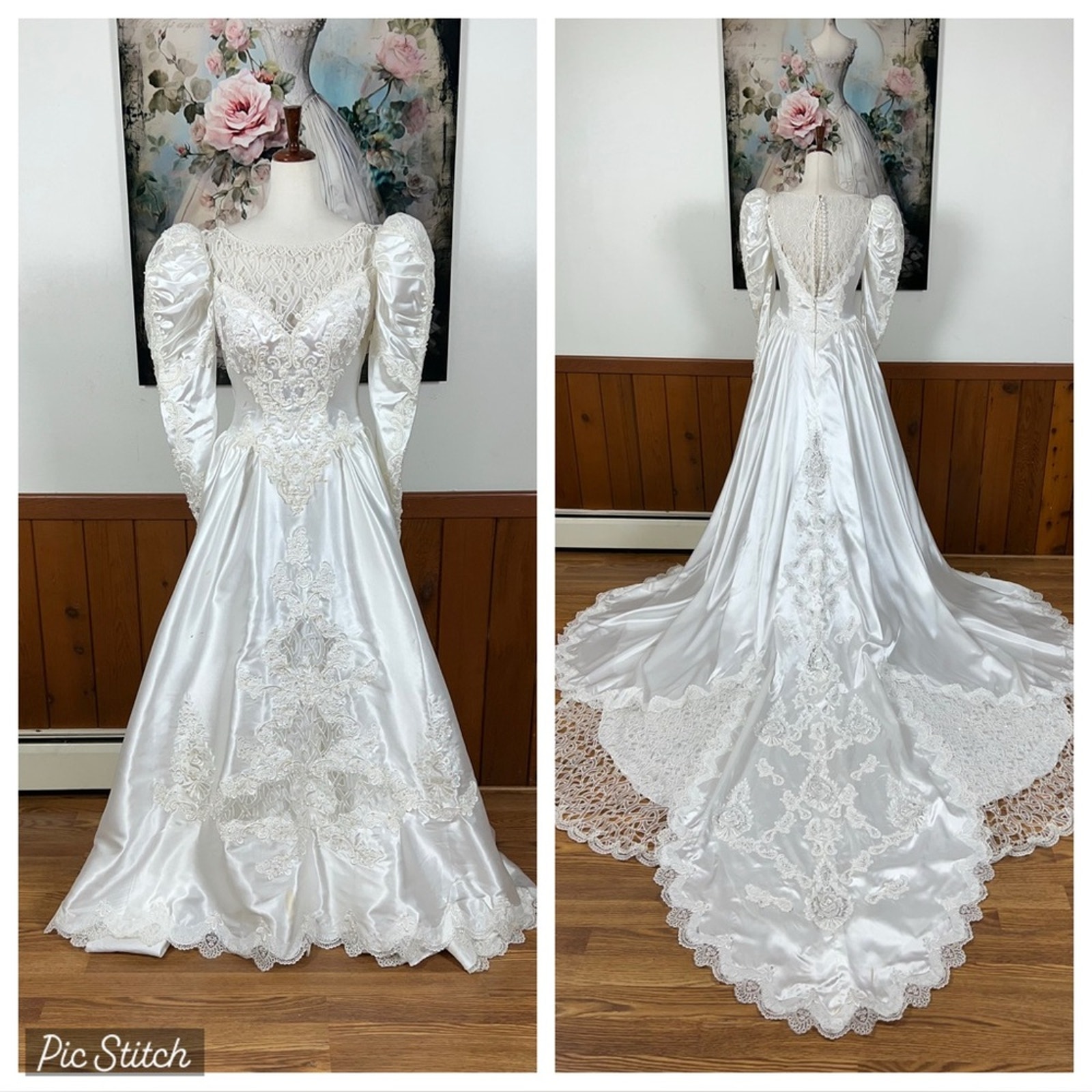 Spectacular Vintage 90s Bonny Satin & Lace Wedding Gown!