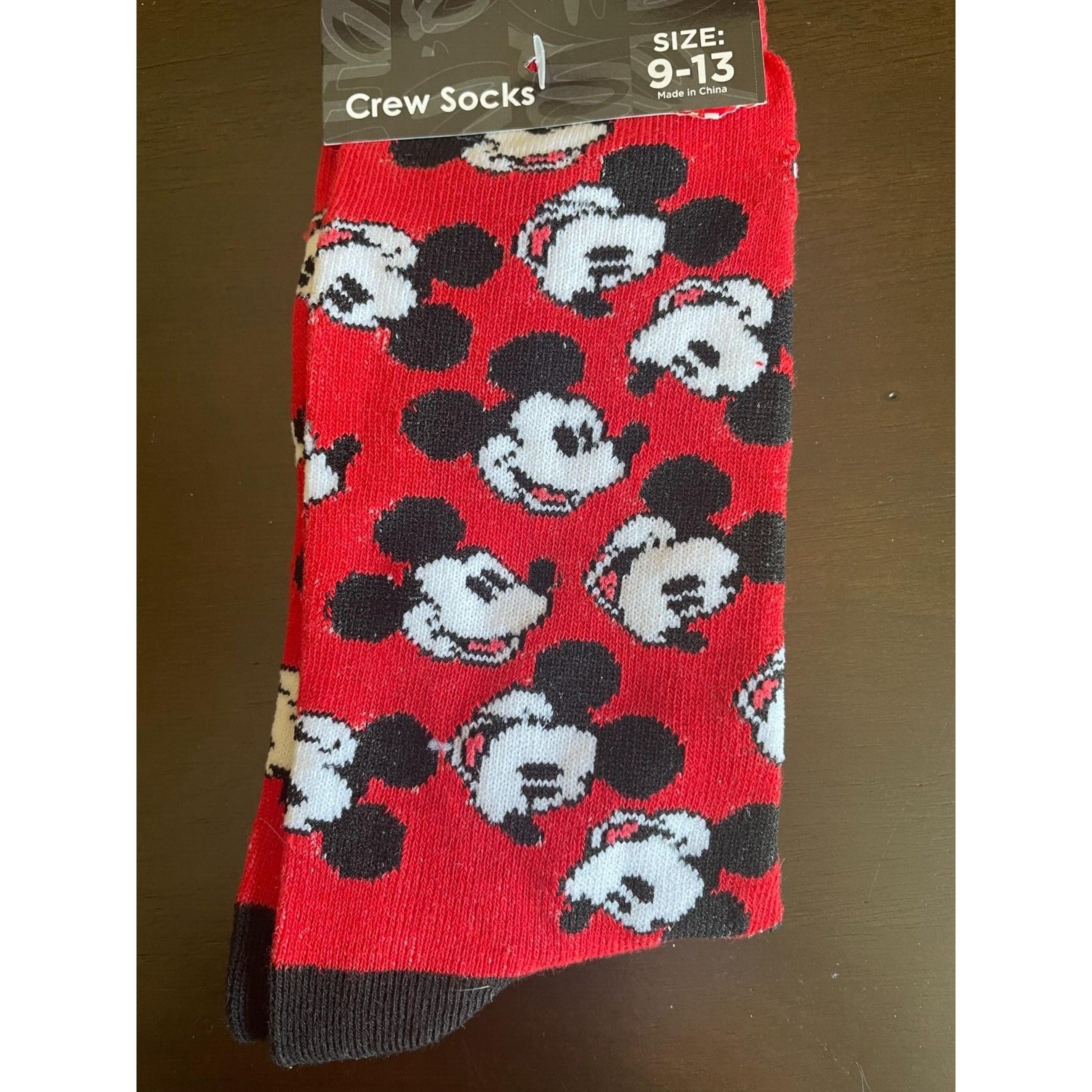 NEW Disney Mickey Mouse Heads Black & Red Crew Socks Unisex Adult   Size 9-13