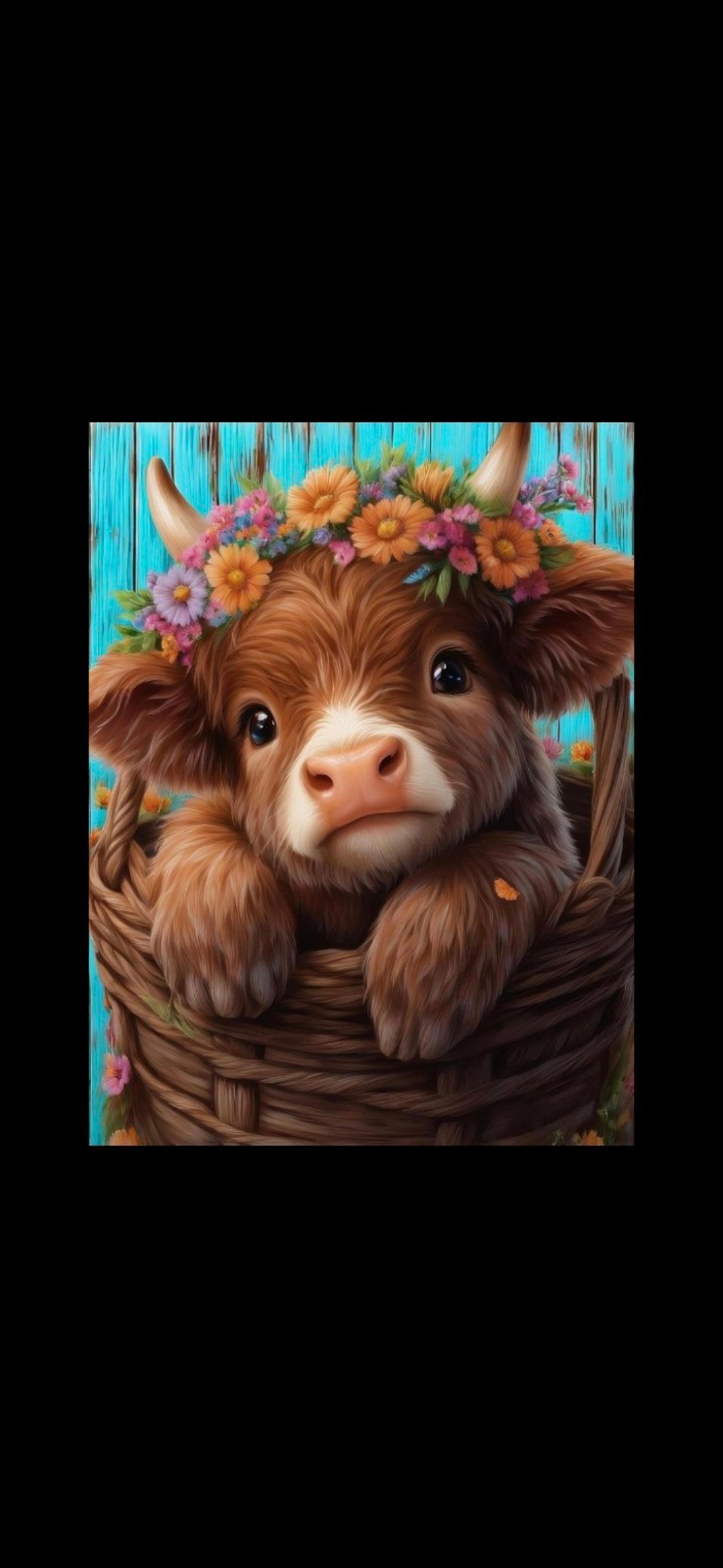 Baby Cow Flower Basket 5D Diamond Painting Kit New
