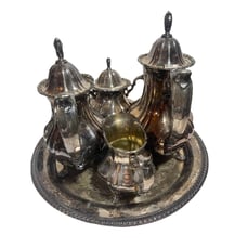 Vintage Poole EPCA Lancaster Rose 400 Silver Plate Tea Coffee Teapot Set 5 Pcs