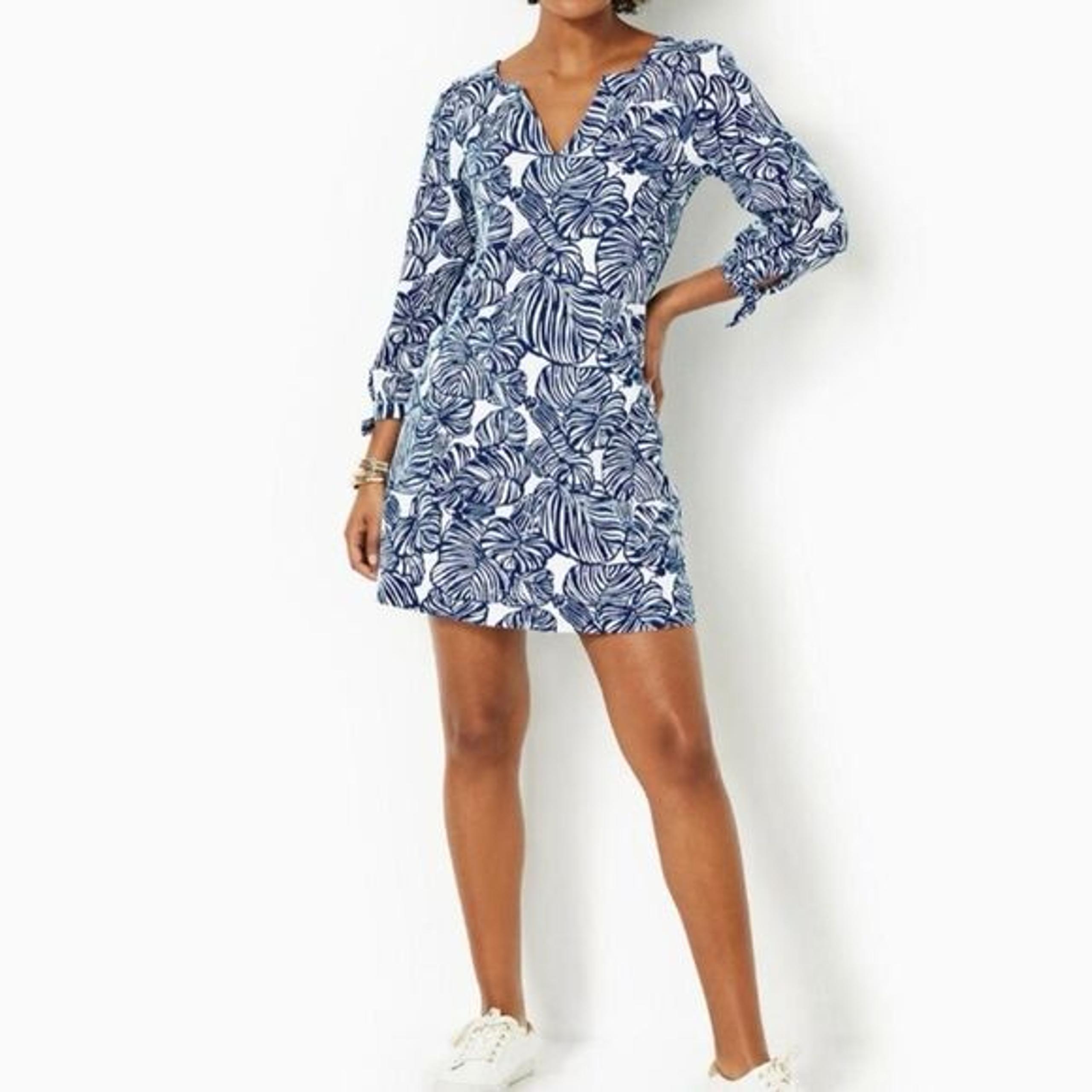 Lilly Pulitzer Women's Cath Dress M Blue 3/4 Sleeve Knee Length