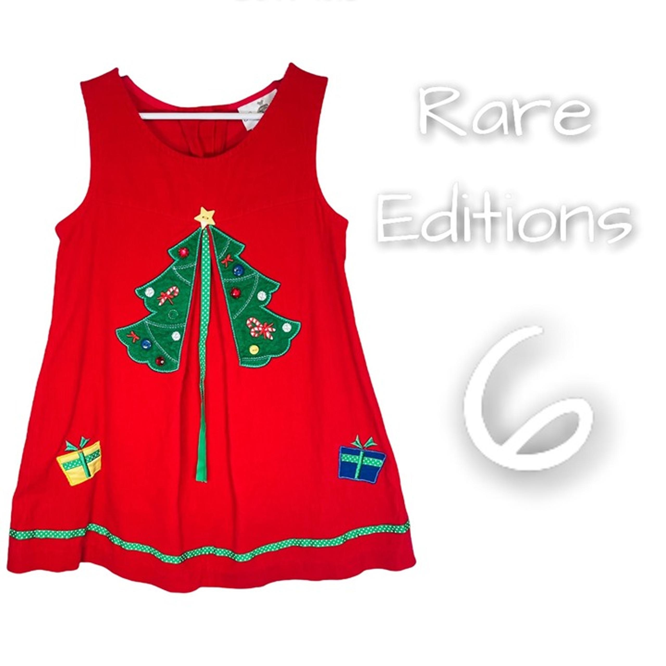 Girls Red Corduroy Winter Holiday 3D Christmas Tree Appliqué Sleeveless Dress 6