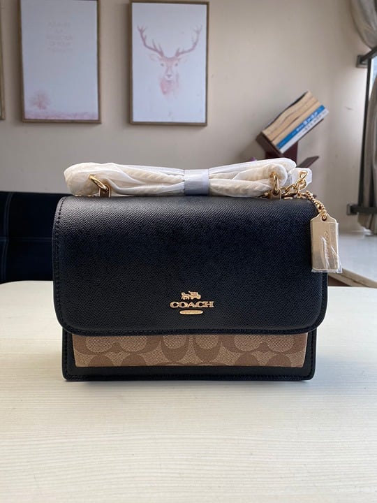 Coach Klare Black&Khaki Crossbody Bag In Signature Canvas