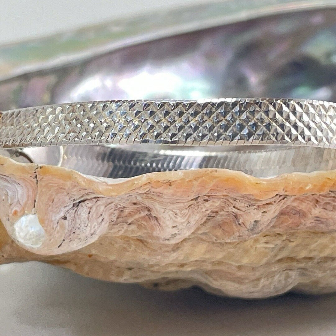 Etched Pattern Design Bracelet Signed Italy Rose/Pink 925 Sterling Silver 7