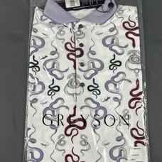 Greyson Golf Shirt Polo Serpentine Print Large Arctic White Polyester MSRP 118