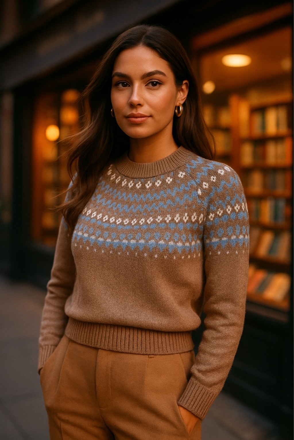 Alfred Dunner Fair Isle Sweater Camel Cozy Winter Knit Old Money Quiet Luxury M