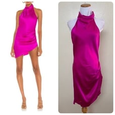 Amanda Uprichard Revolve LARGE Samba Mini Satin Dress in Dark Hot Pink Silk 251