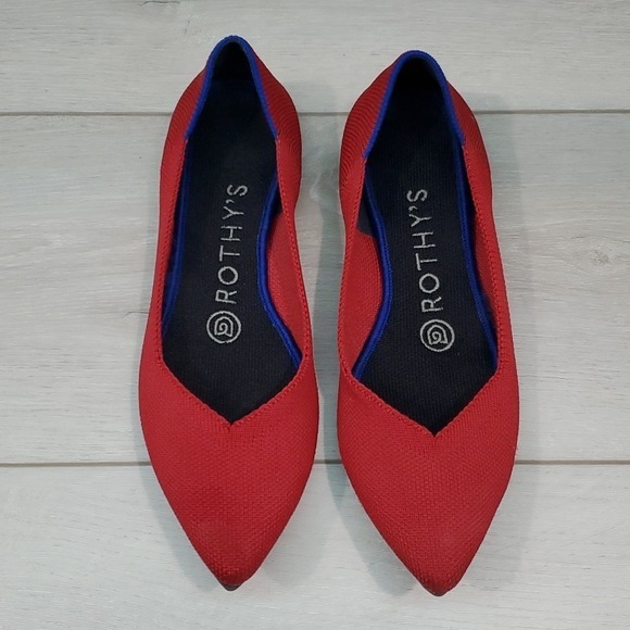 Rothy’s Womens Red The Pointed Chili Toe Flats Loafer shoes sz 6