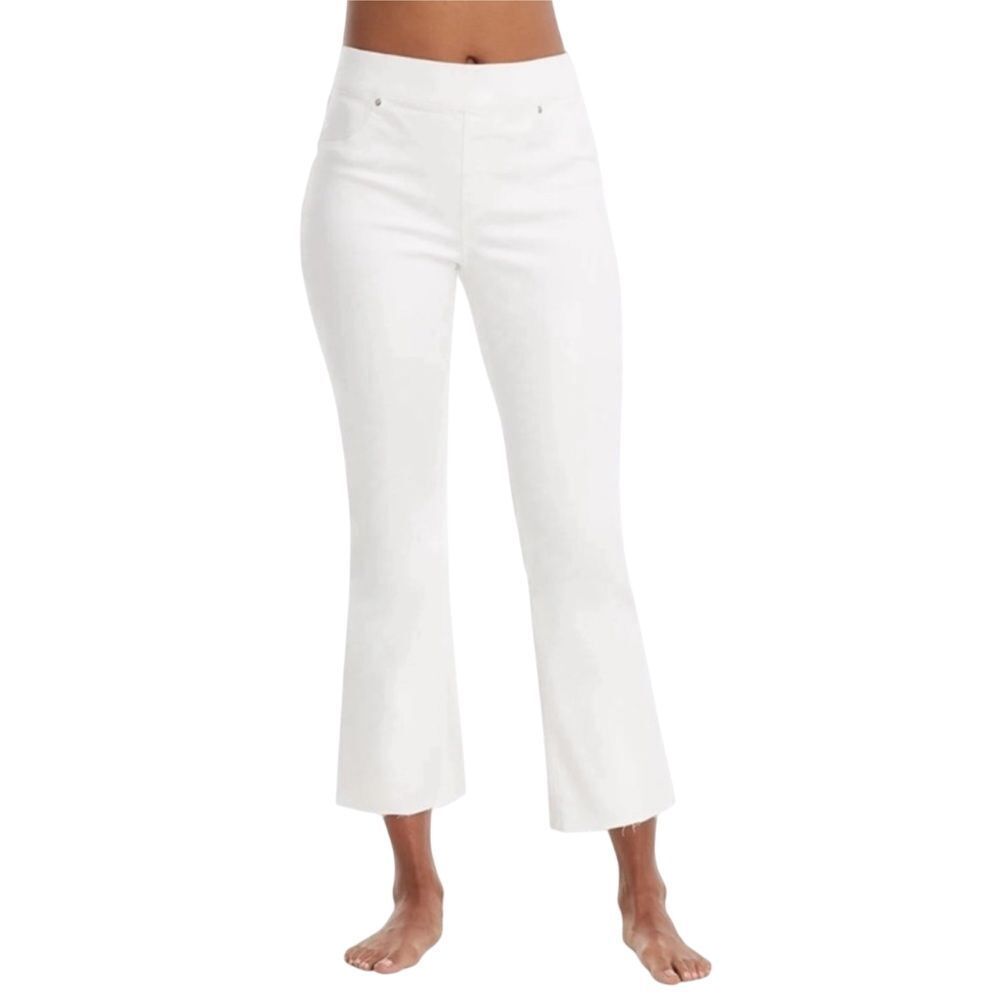 SPANX White Flare High Rise Cropped Pull On Jeans S Raw Hem 20232R