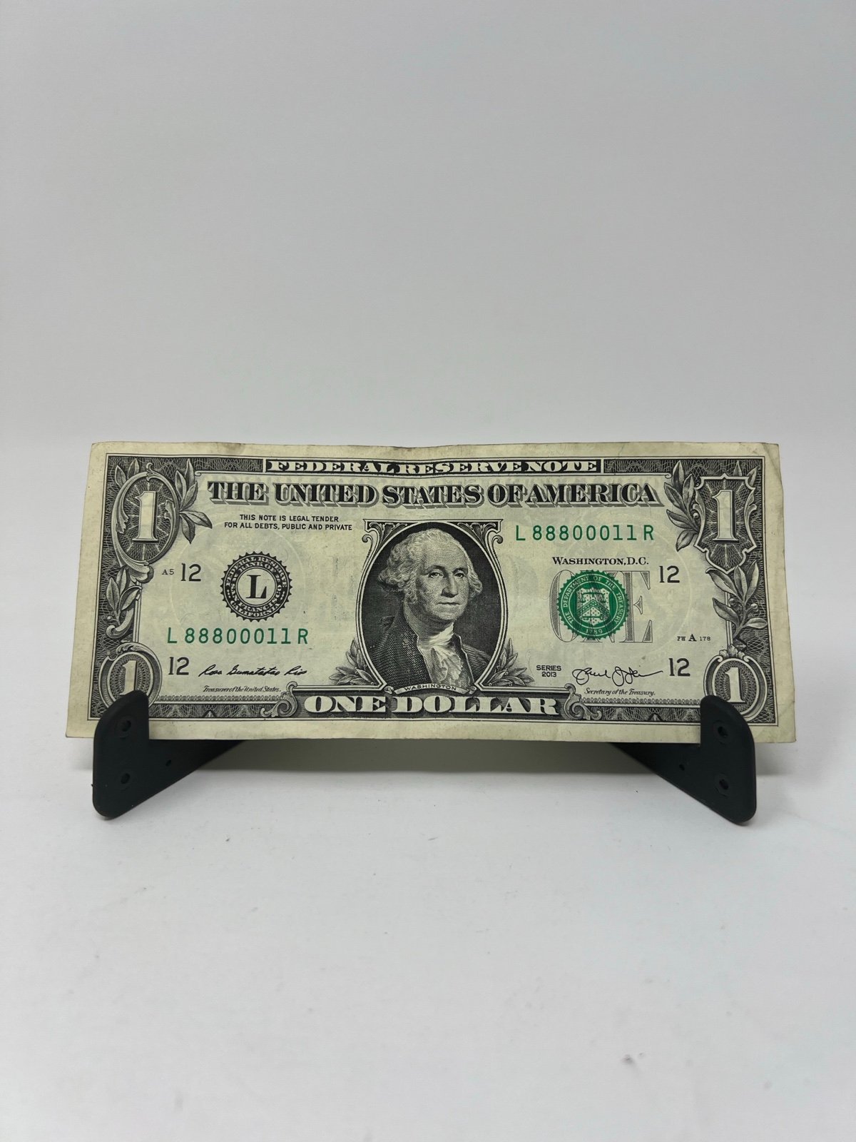 Trinary Fancy Serial Number US currency note 1 L88800011R