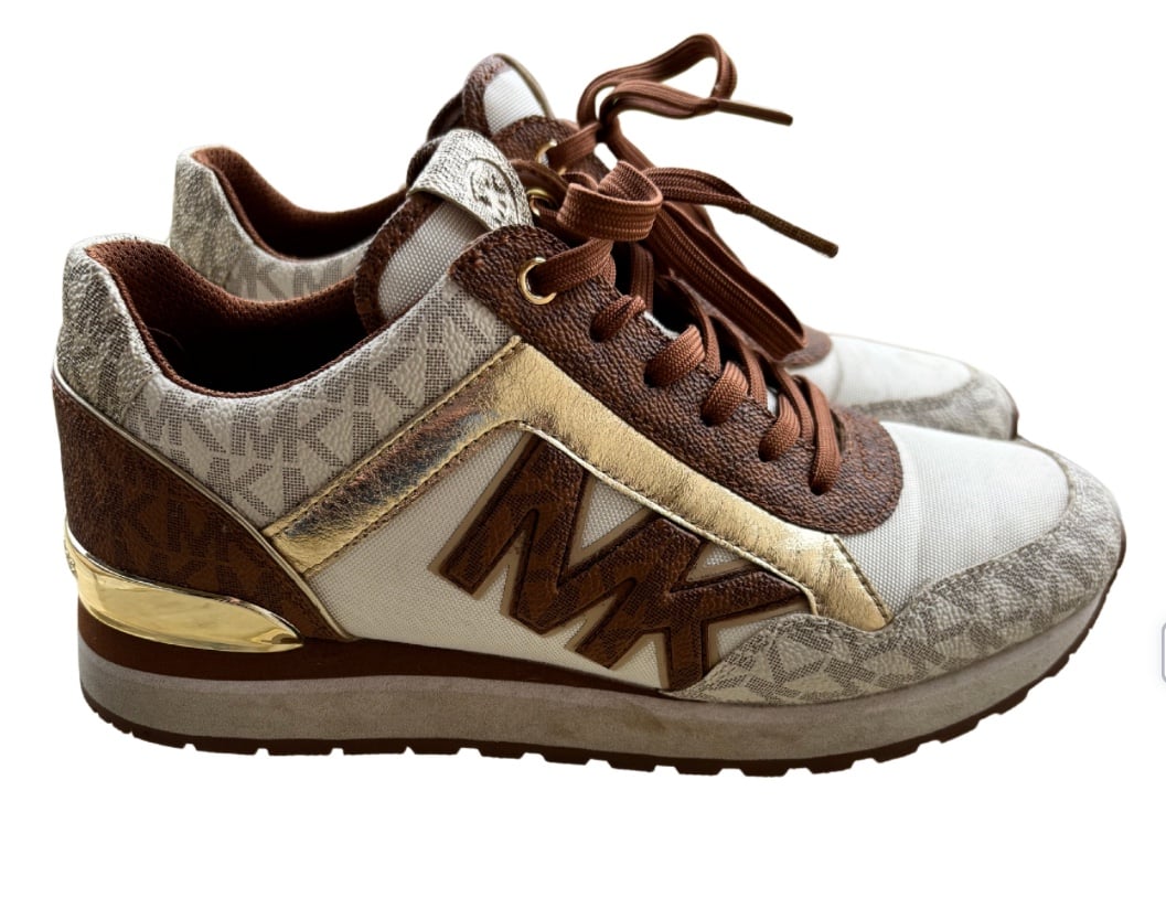 MK tennis shoes brown and gold