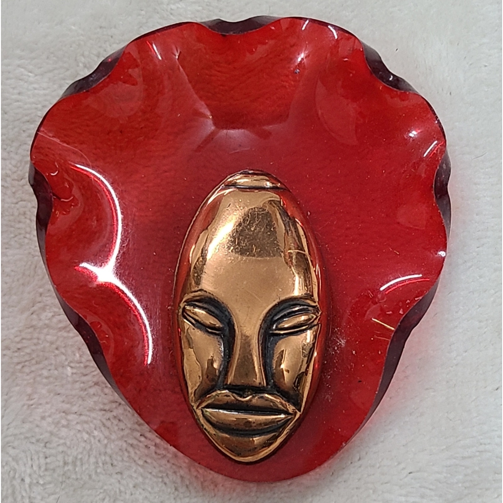 Vintage 40s Elzac Bonnet Head Red Lucite Victims Of Fashion Brooch