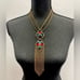 Vintage German Brass Tone Blue and Red Tassel Chain Necklace Statement unique