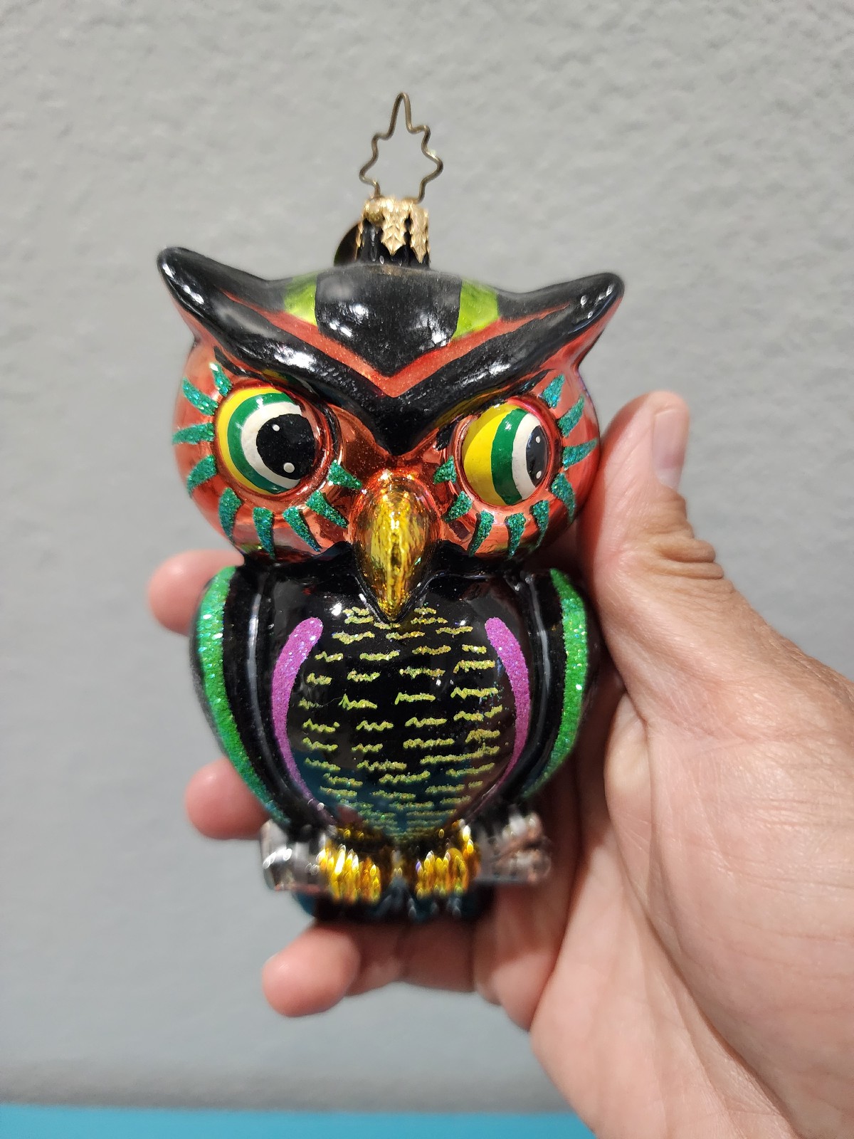 Christopher Radko Halloween Glass Owl Wise Eyes Ornament
