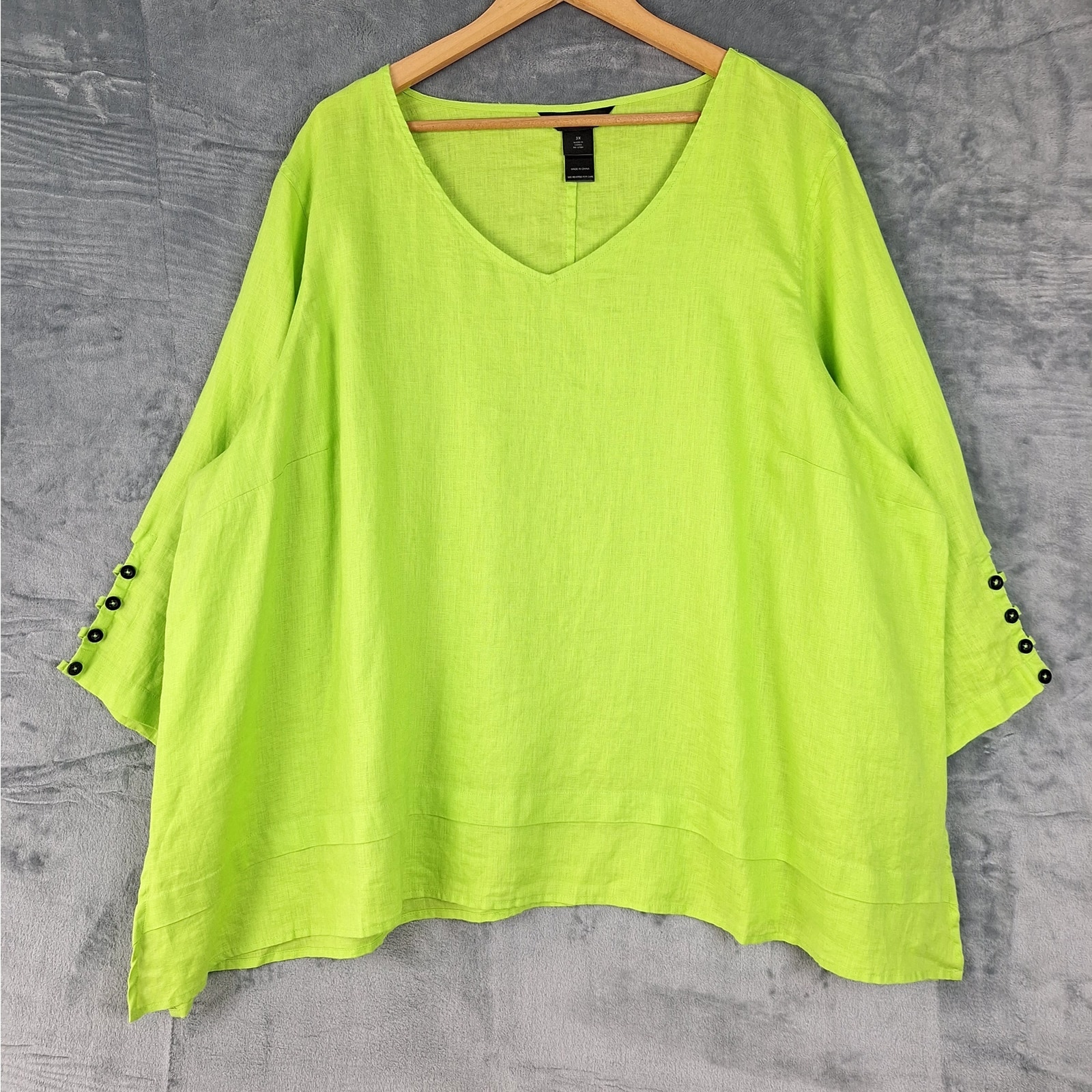 Ali Miles Top 3X Linen Minimalist Lagom Lagenlook Boxy Oversized Green Tunic NWT