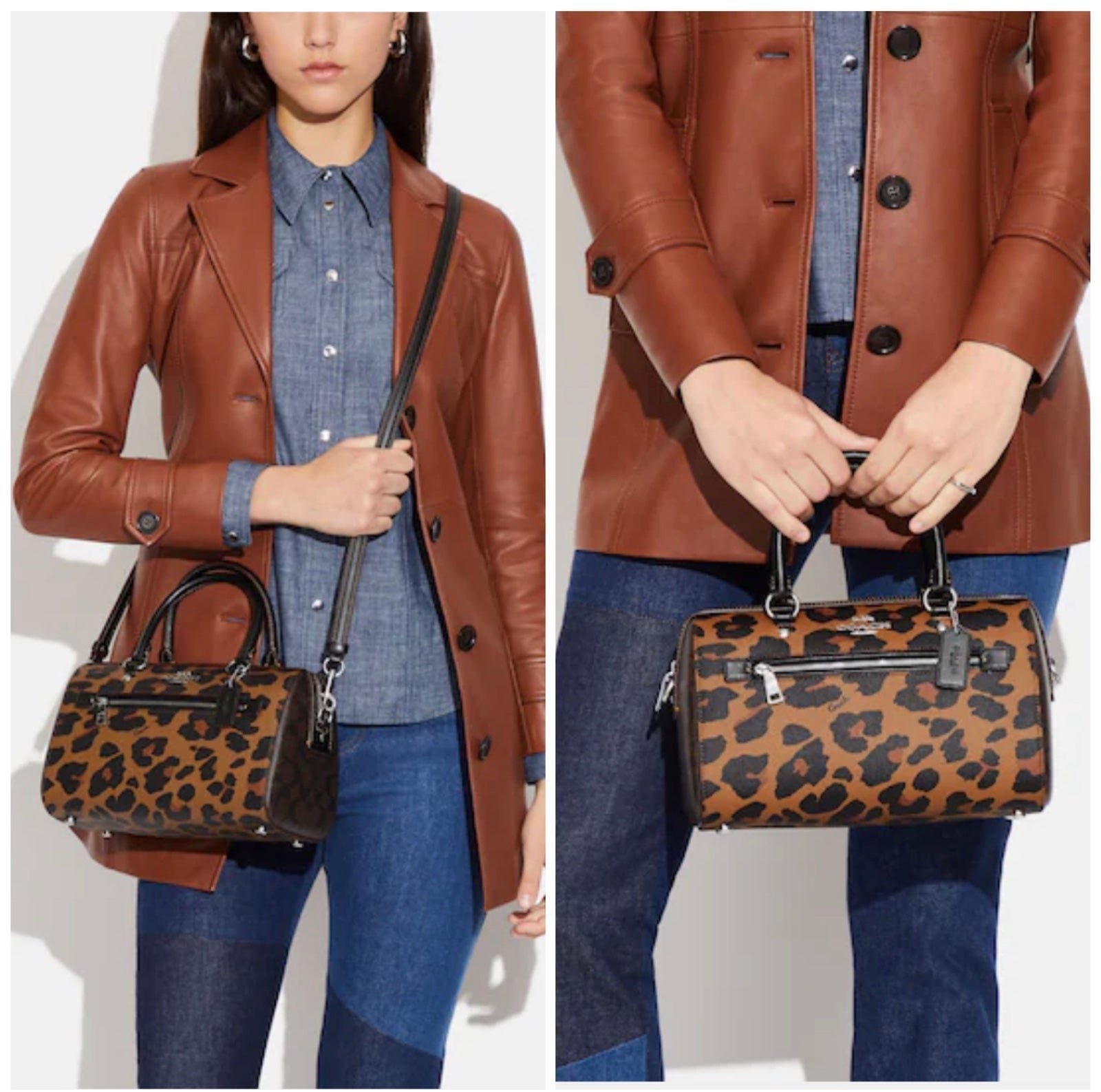 Coach purse Rowan Satchel in Signature Canvas with Leopard Print