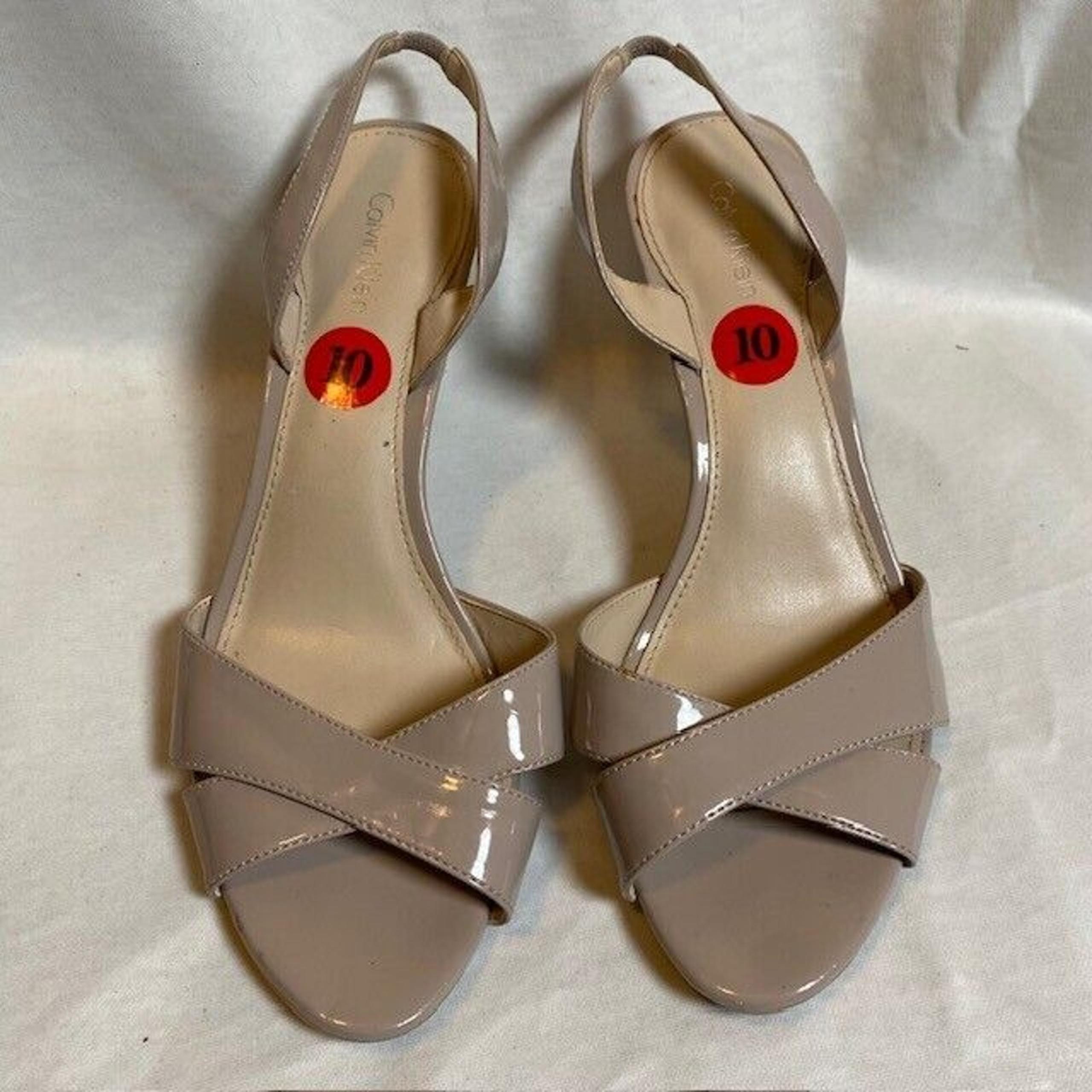 Calvin Klein Women's Size 10 Lucette Tan Patent Pump 3" Heels Sandals Shoes