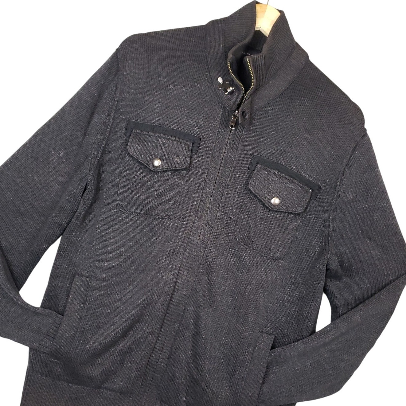 Banana Republic Men's Jacket Large Mock Neck Full Zip Pockets Metal Clasp Gray