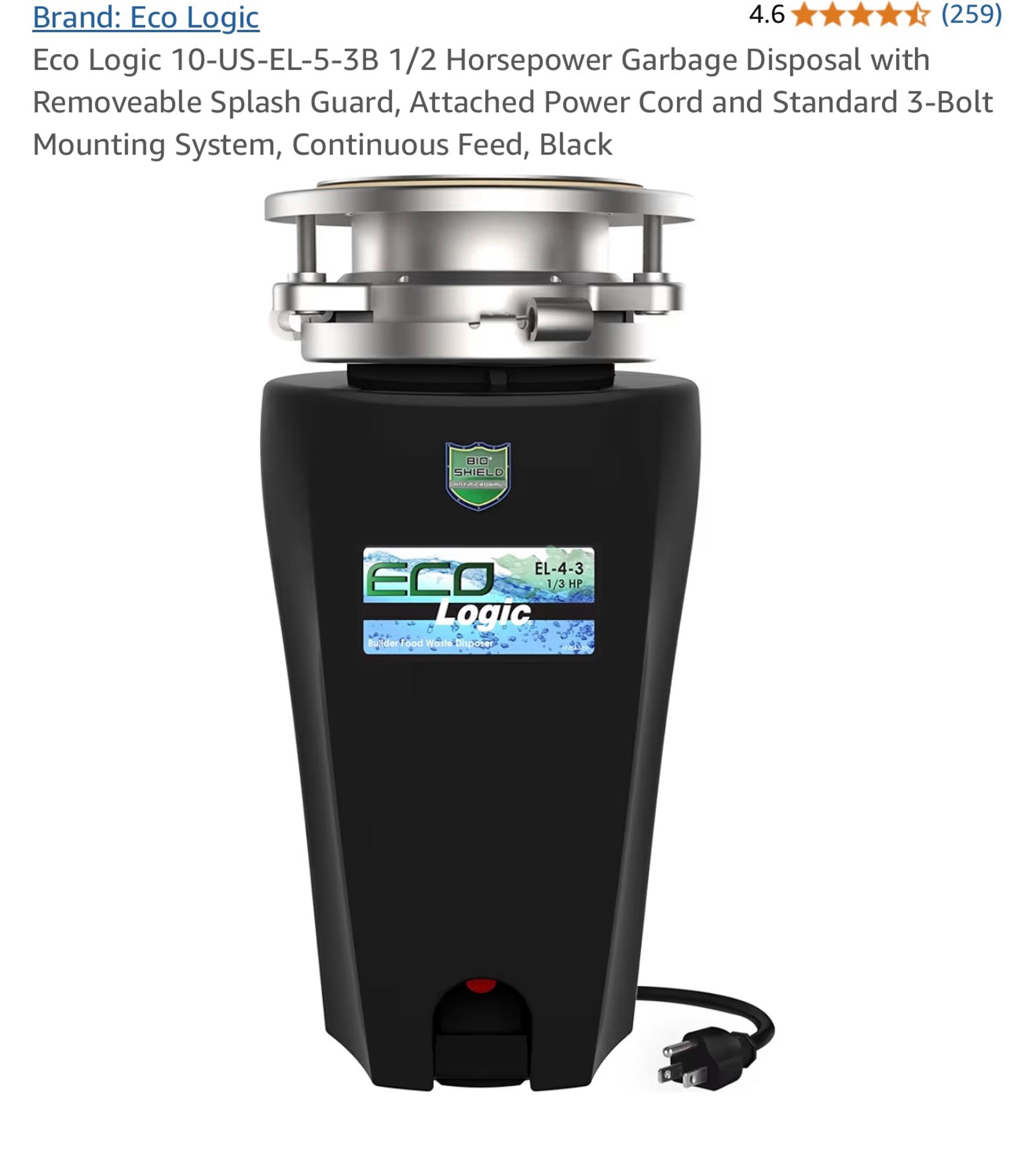 eco logic 1/2 HP garbage disposal