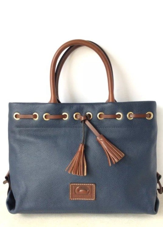 Dooney & Bourke Dark Blue Pebble Leather Tassel Tote Crossbody. EX Smokers Purse