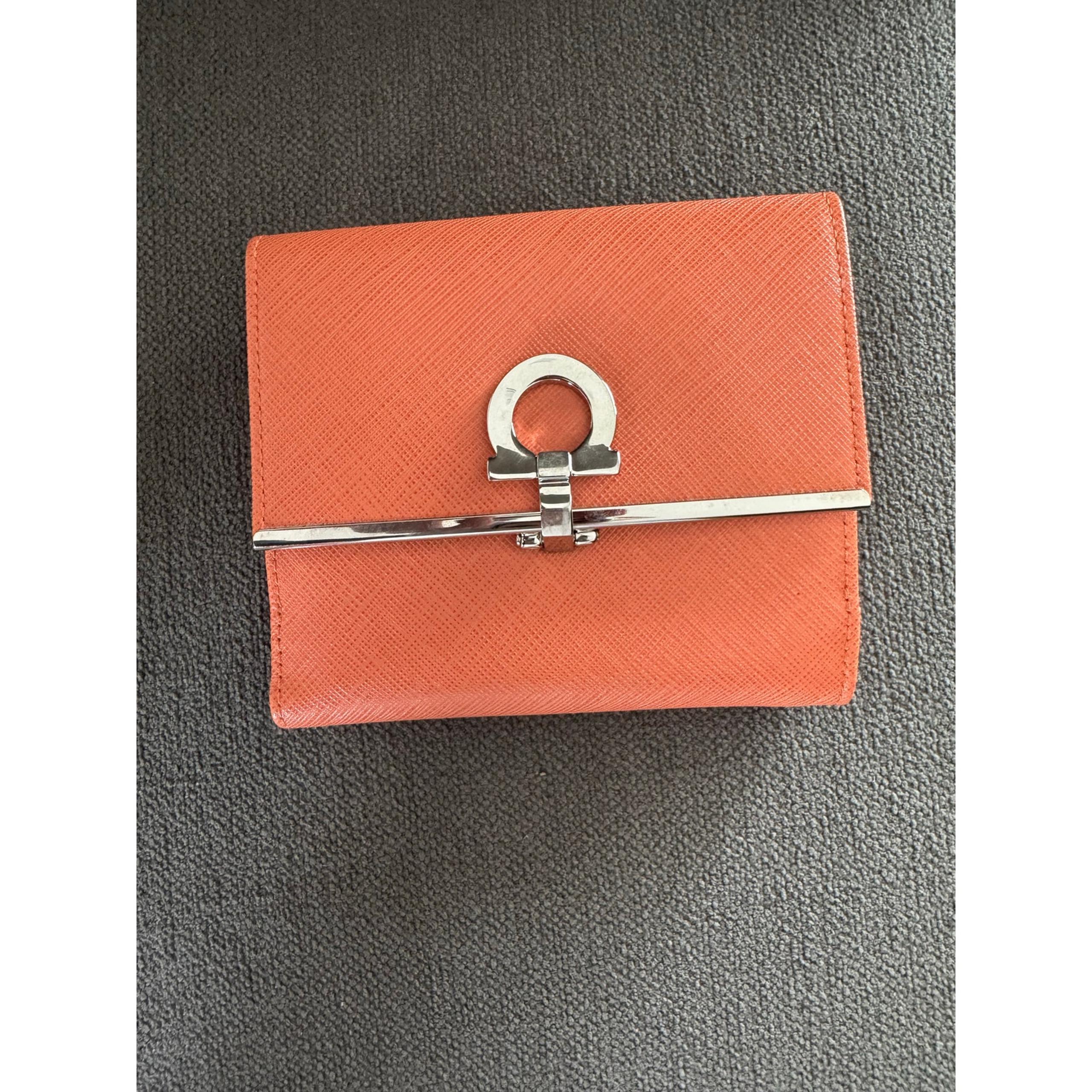 Salvatore Ferragamo Gancini Saffiano Leather Wallet - Orange