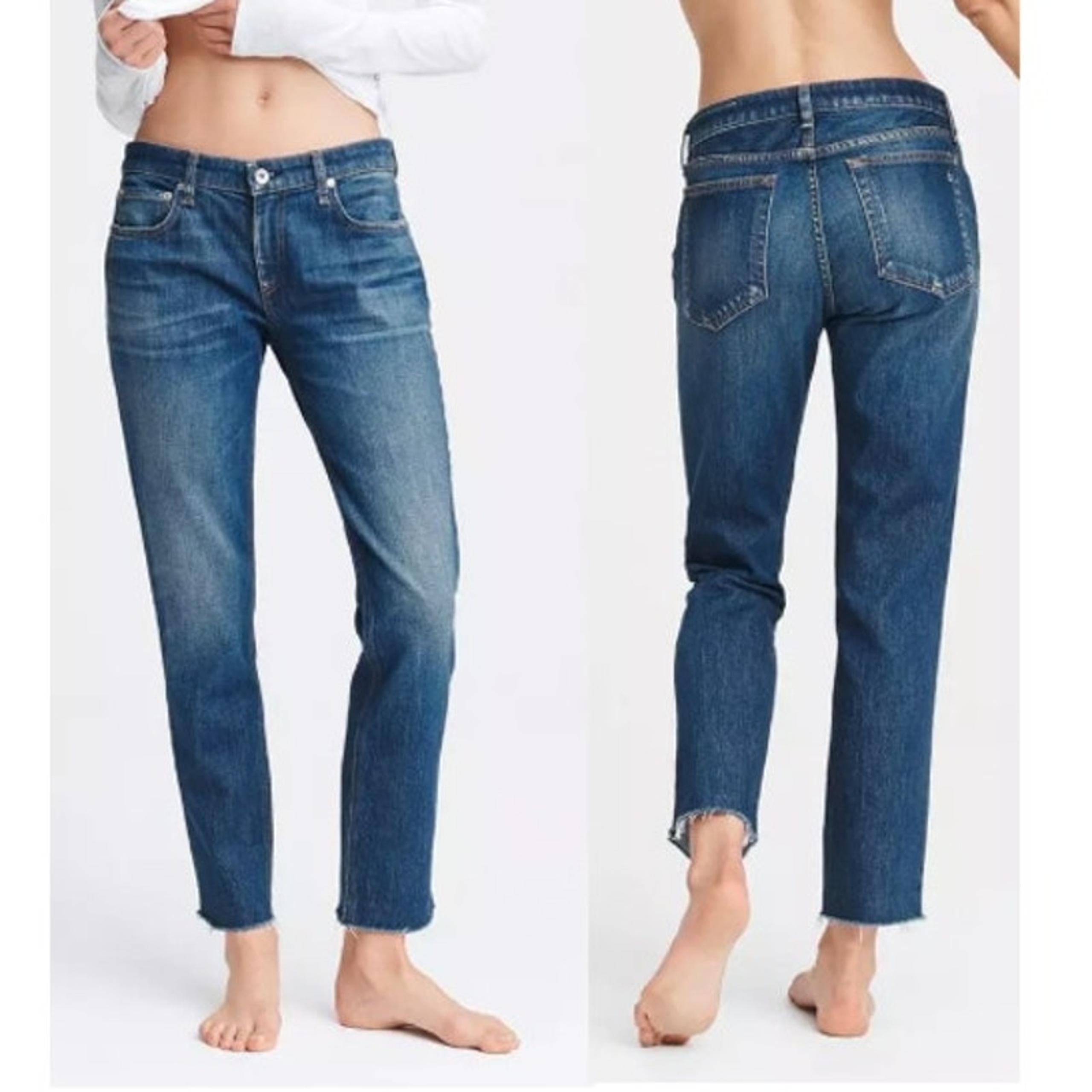 Rag & Bone Dre Low-Rise Frayed Hem Slim Boyfriend Jeans Blue Women's Size 26