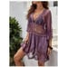 Purple Contrast Lace Swimsuit Coverup Beach Dress