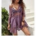 Purple Contrast Lace Swimsuit Coverup Beach Dress