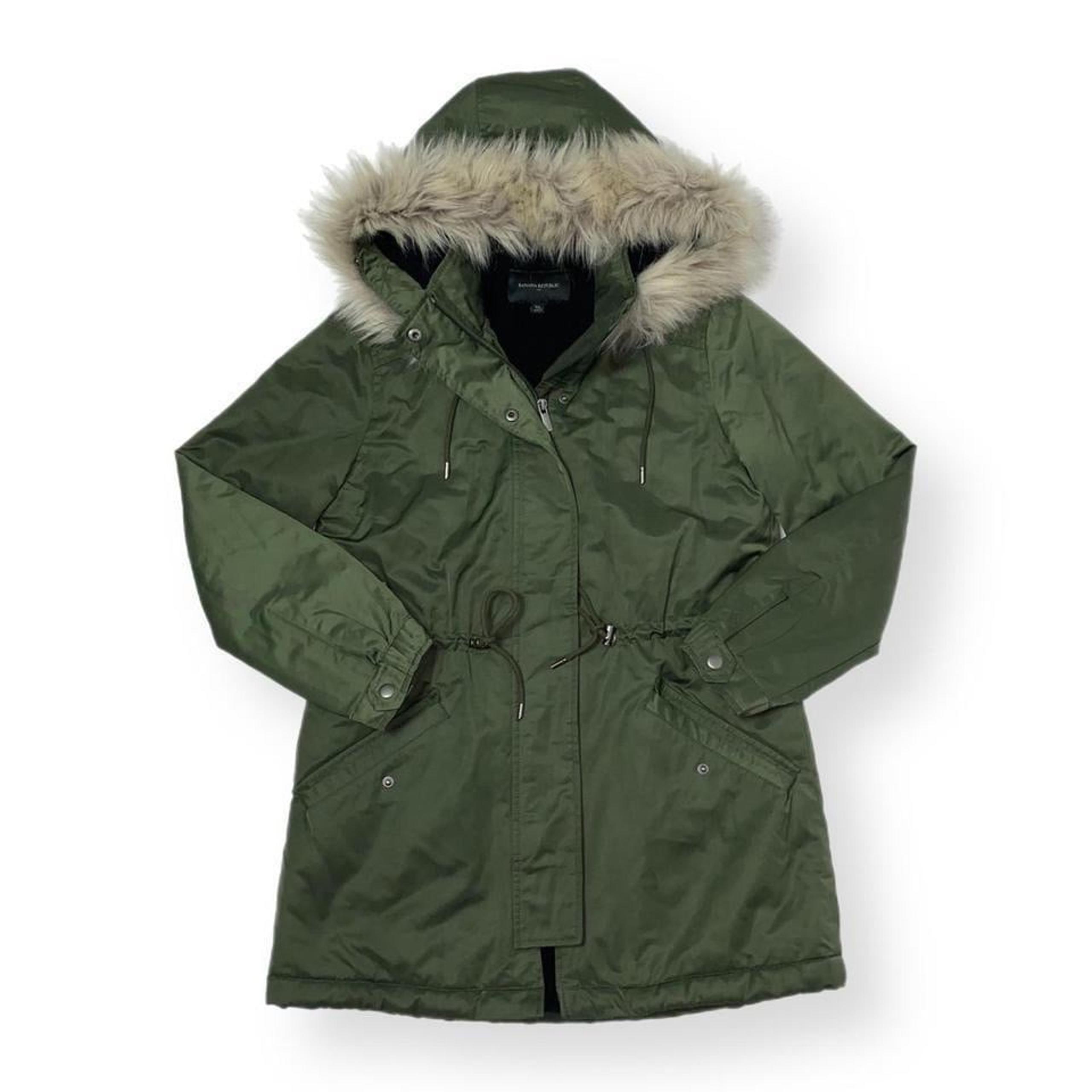 banana republic green faux fur coat