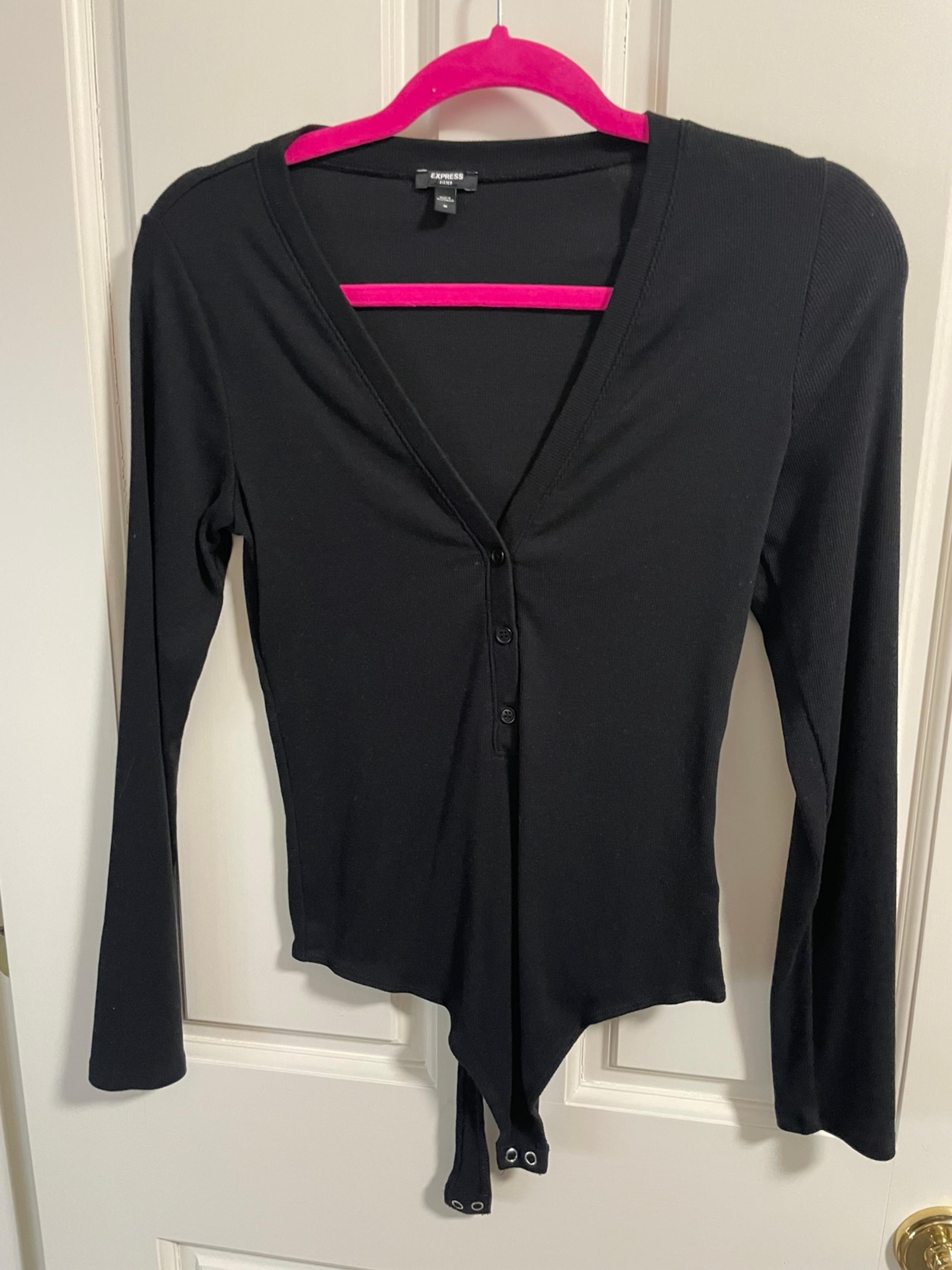 Fitted ribbed black bodysuit Express