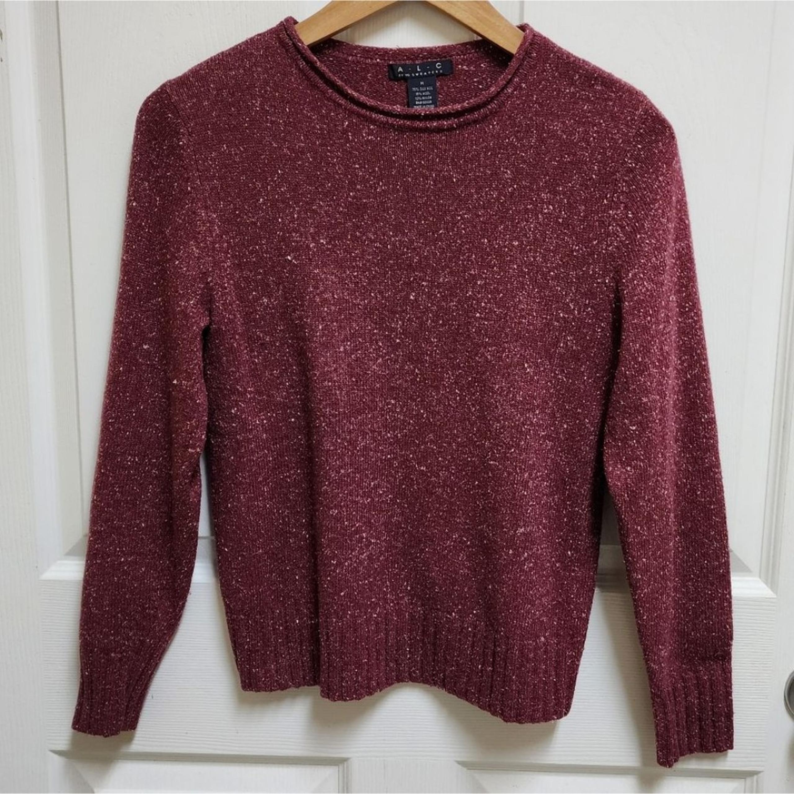 ALC Sweater Womens M Silk Wool Blend Cranberry Rolled Neck Long Sleeve CasualLC