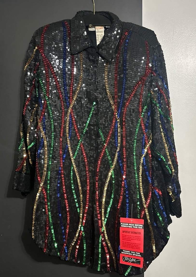 NWT Multicolored Sequin Button Down Jacket 2X