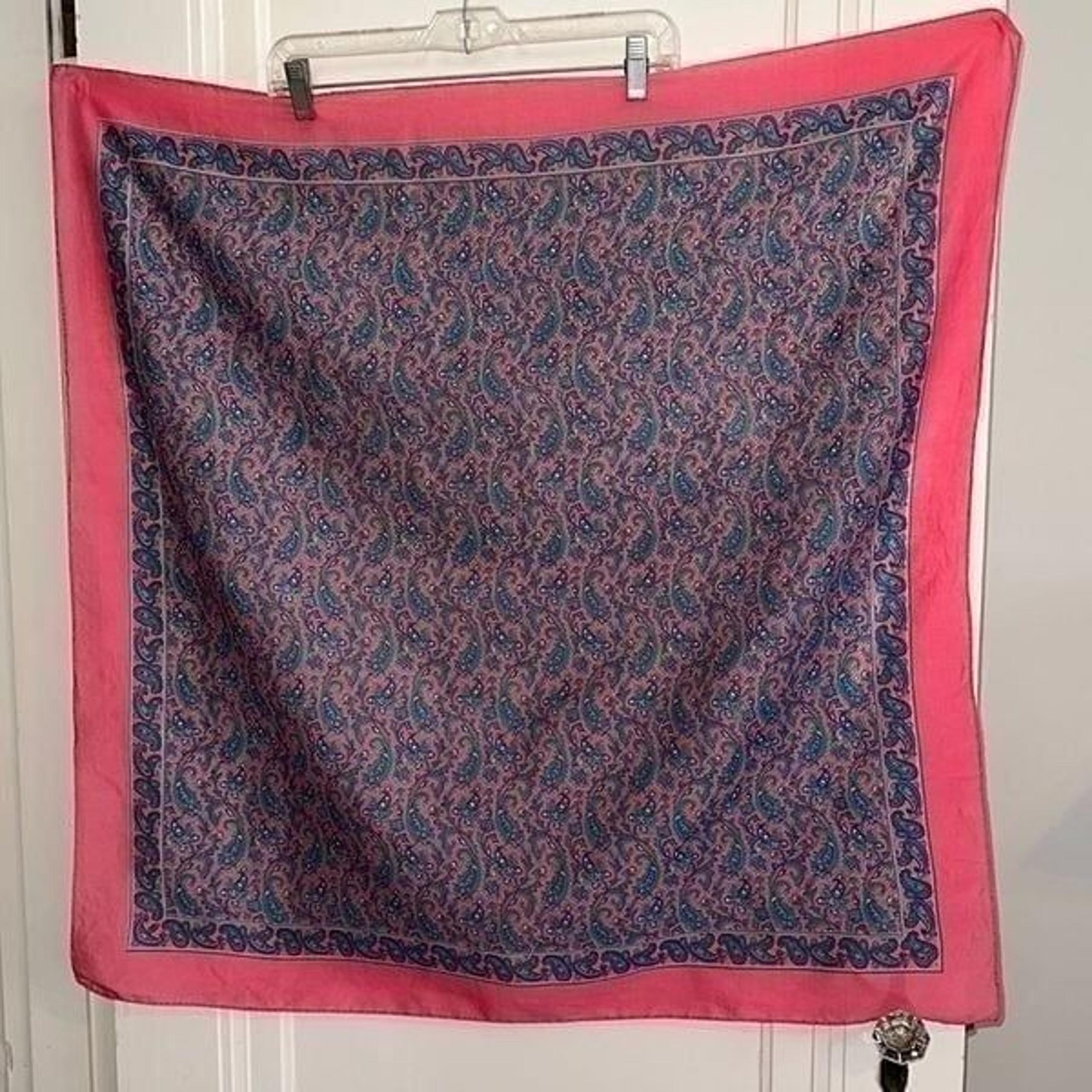 Vintage Very large pink, purple & green paisley cotton square scarf