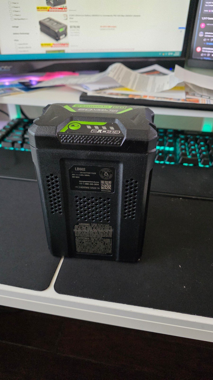 Greenworks PRO 60V 2.0Ah Lithium-Ion Battery Pack – GENUINE OEM