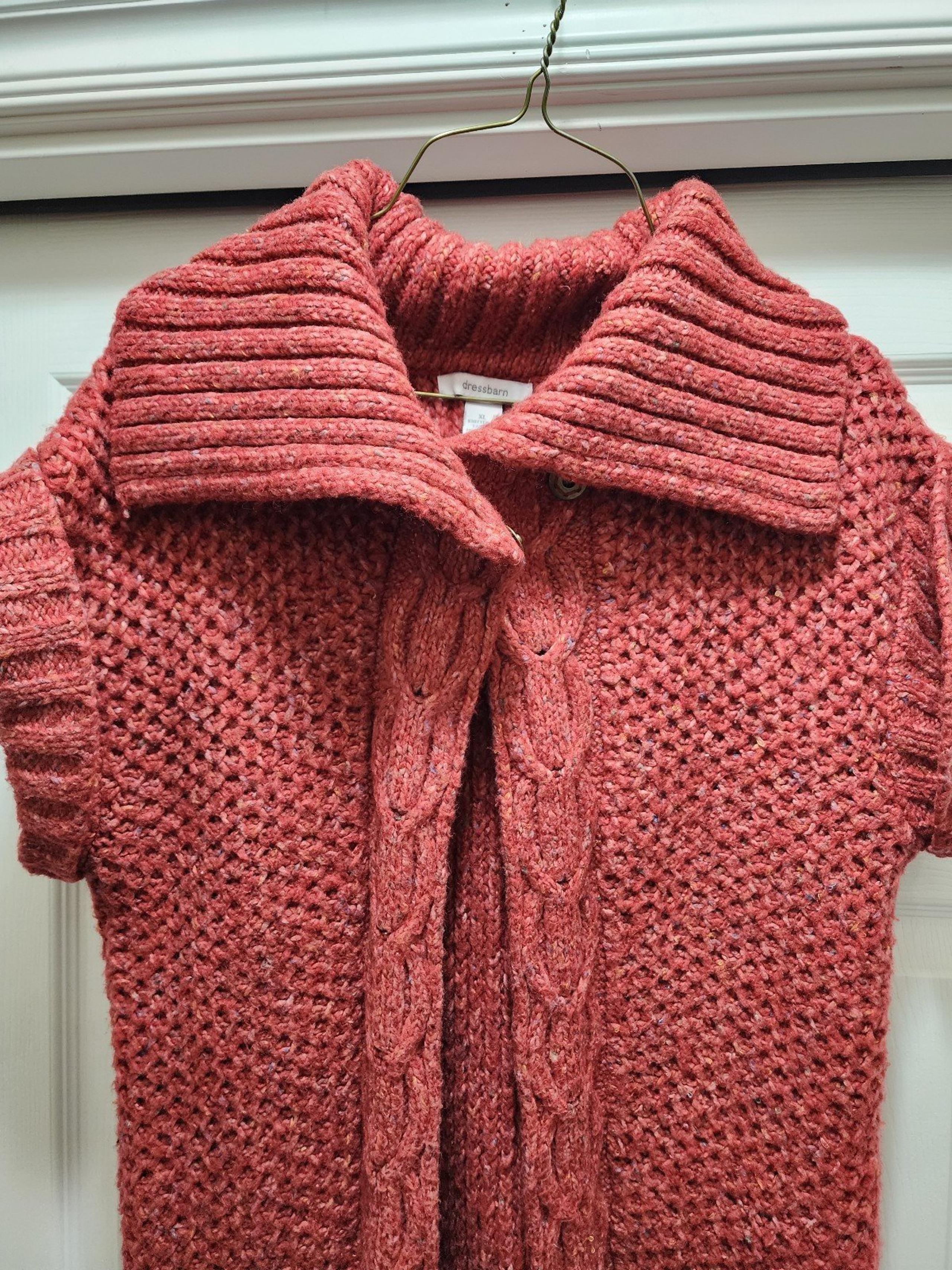 DressBarn Short Sleeve Cardigan Sweater Women's XL Red Wool Blend Knit 2 Button