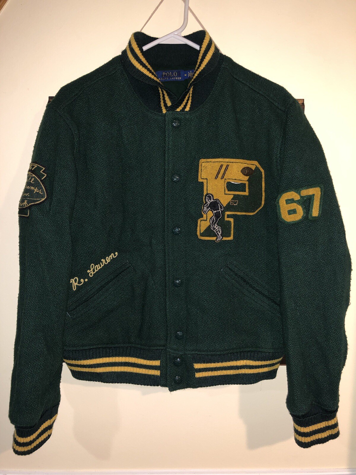 EUC Polo Ralph Lauren RL Tigers '67 Letterman Wool Jacket Men’s Medium Green