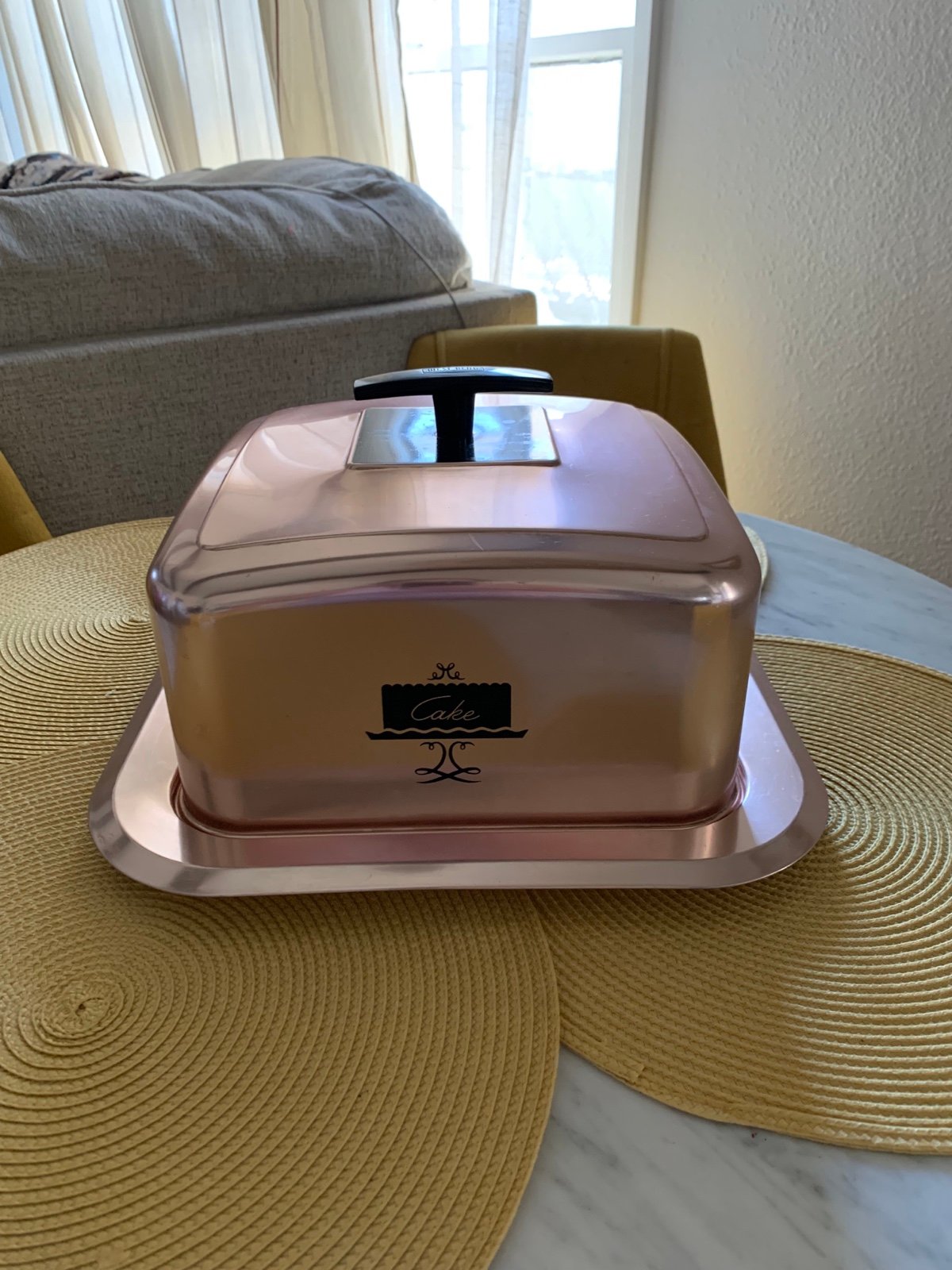 West Bend squared vintage pink aluminum cake carrier