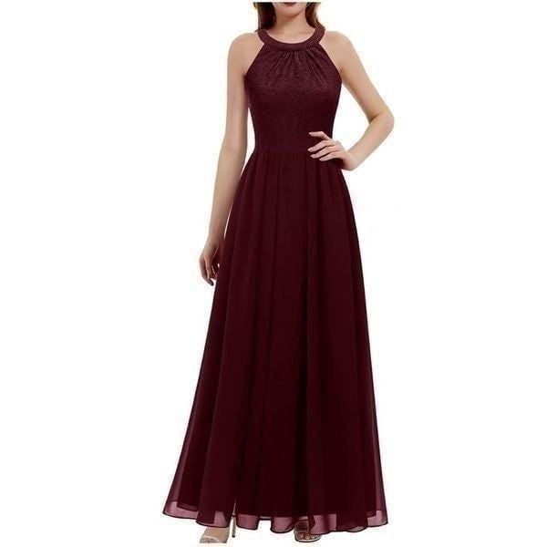 Dressystar Long Dress Halter Lace Chiffon Dress Wedding Bridesmaid Party Gown