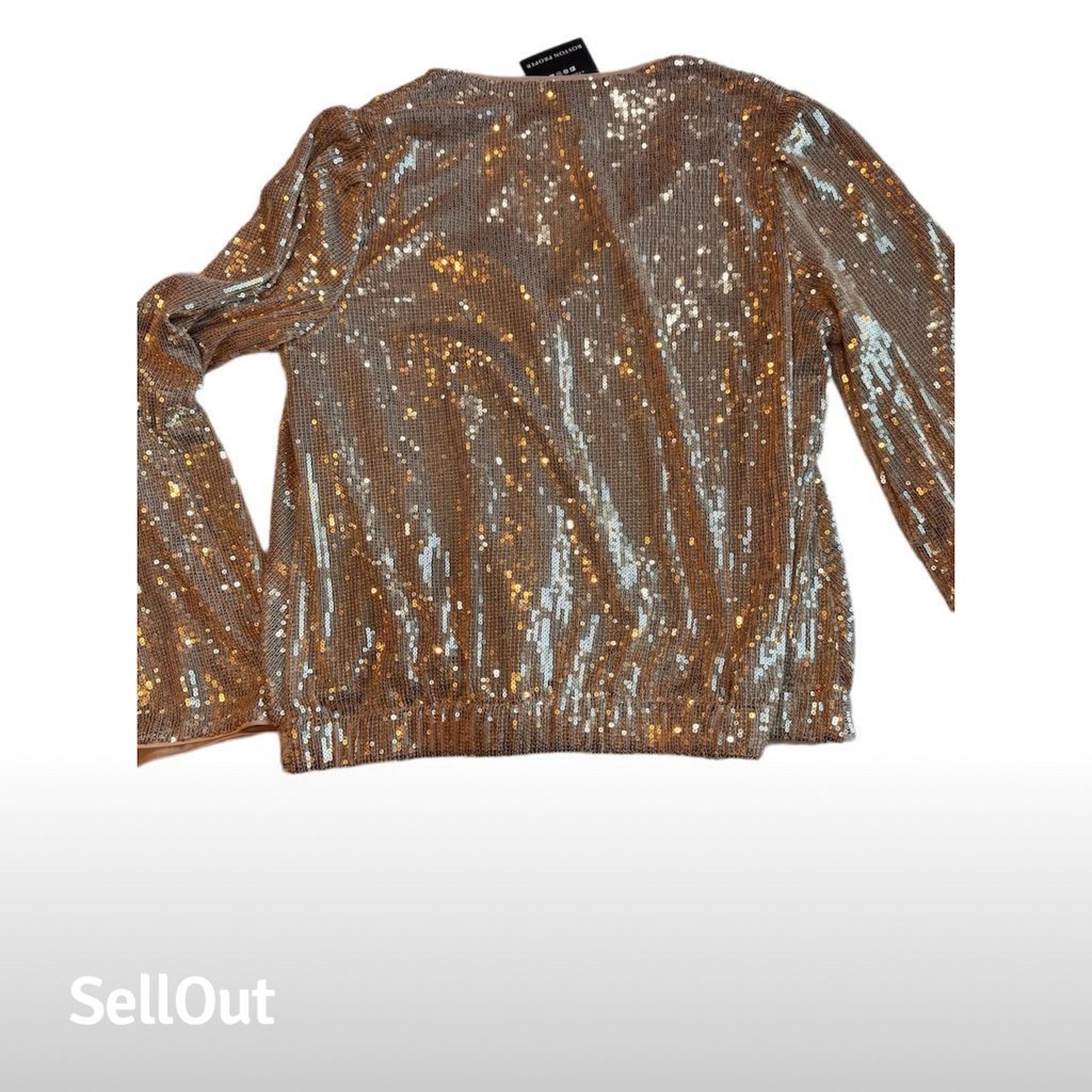 Boston Proper Women's Gold Sequin Blouse Long Sleeve Party Top S NWT