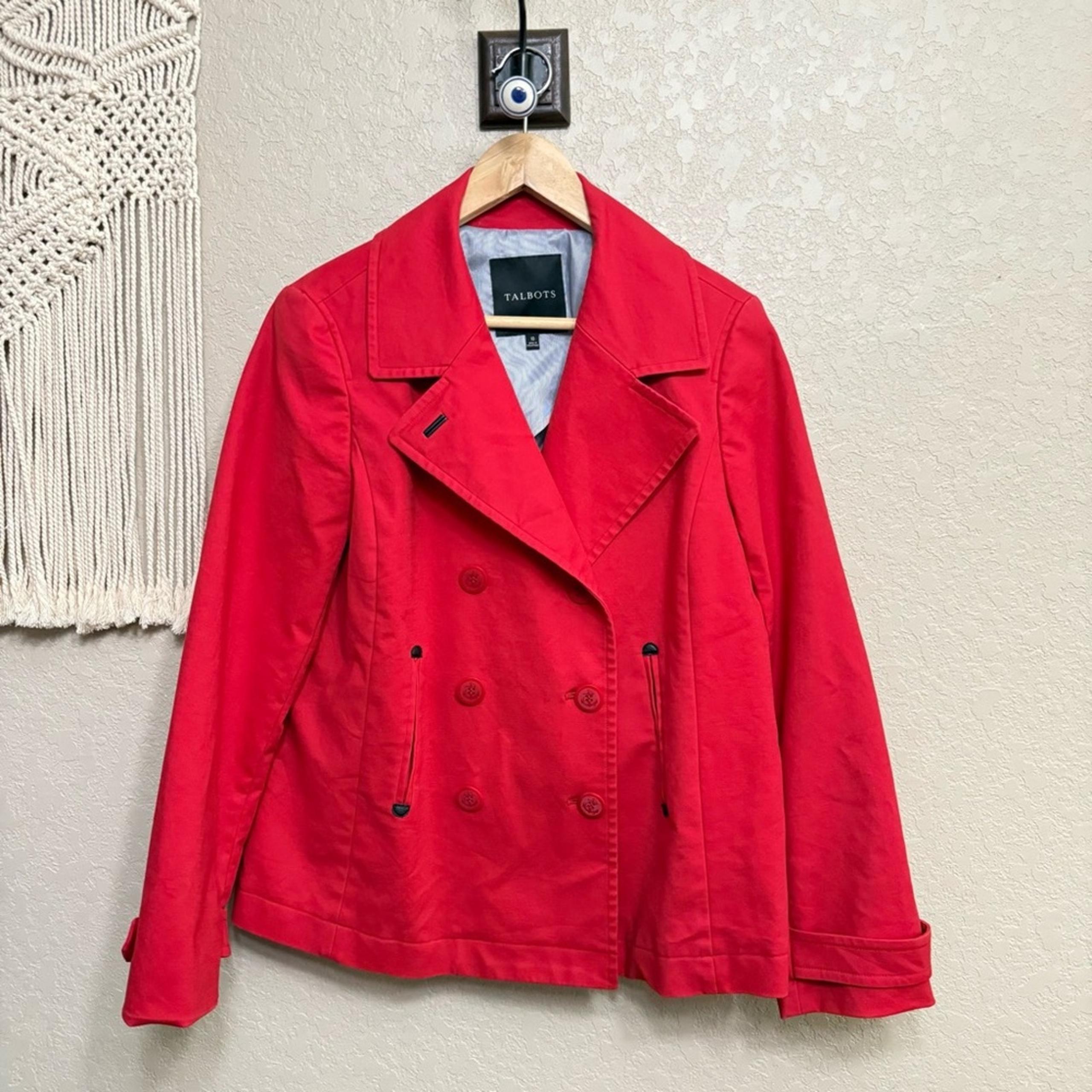 Talbots Jacket women sz 10 Red Coat Cotton Pea Coat