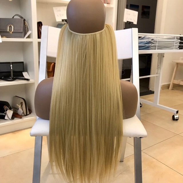 One wig with Fish line band halo hair extension
