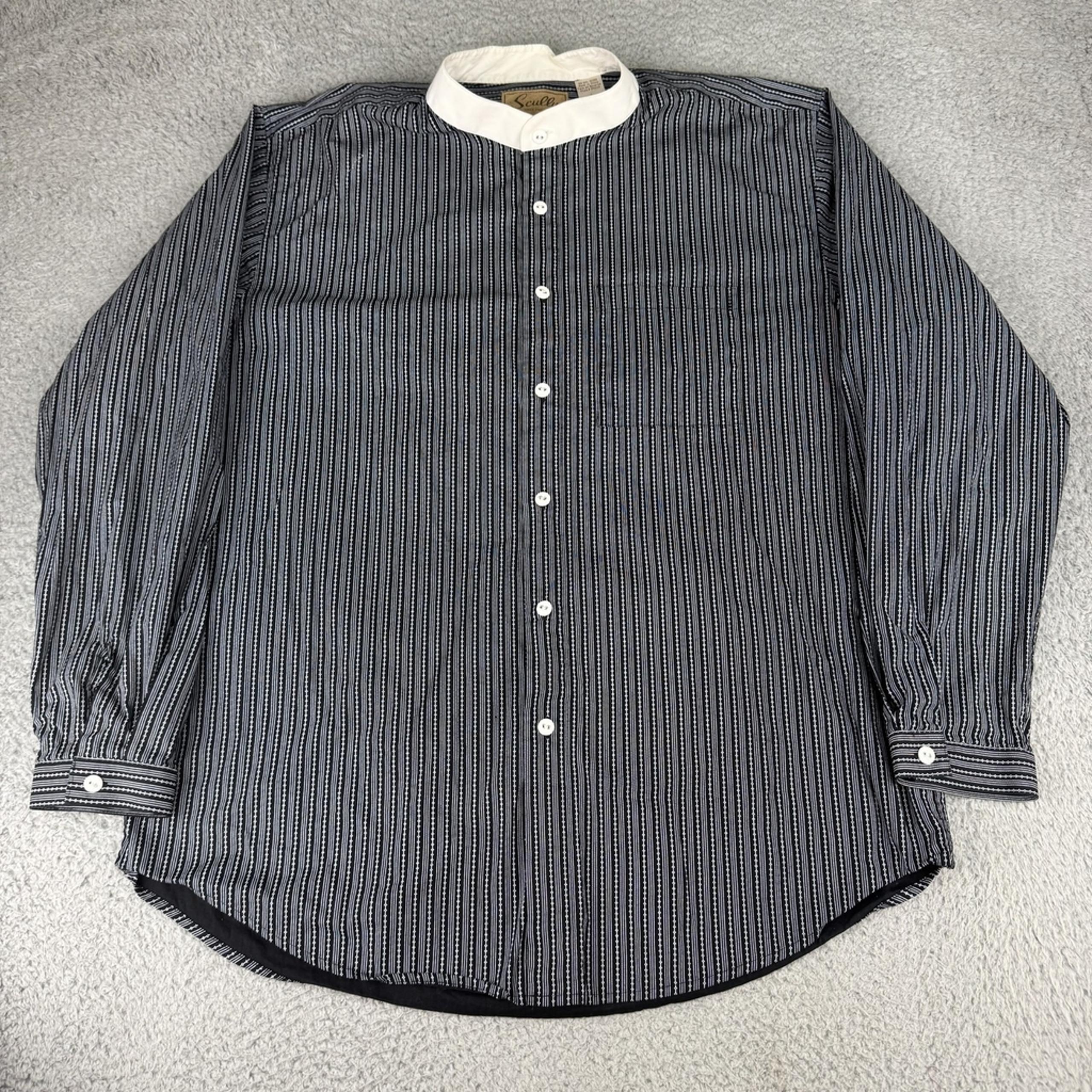 Vintage Scully Shirt Mens Large Band Collar RW039 Western Cowboy Stripe 90s