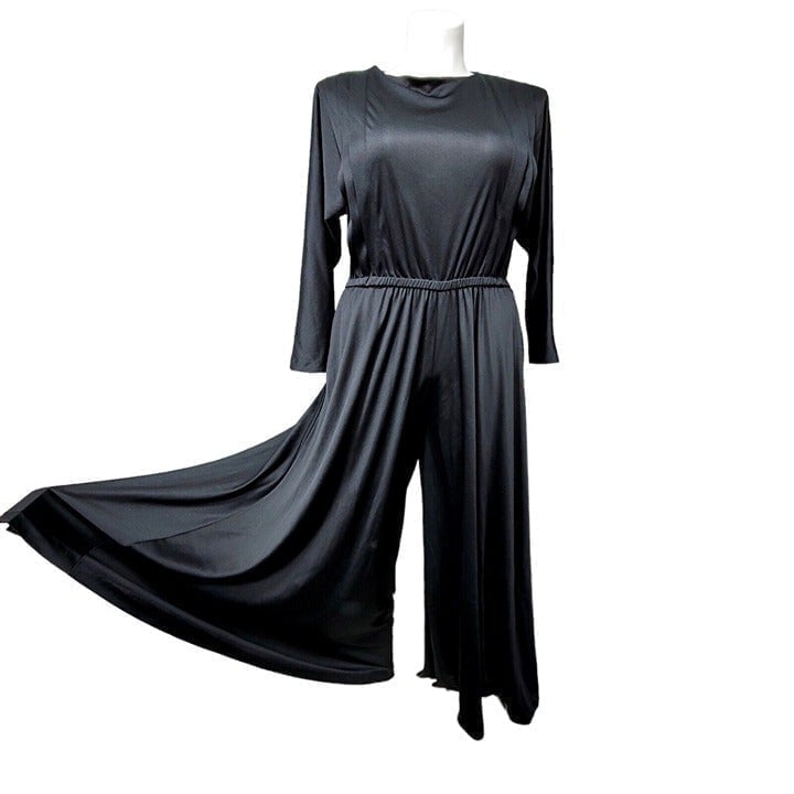 Vintage 70s David Brown Boutique Black Poly Disco Wide Leg Palazzo Pant Jumpsuit