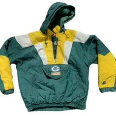 Vtg Green Bay Packers Jacket Starter ProLine 1 2 Zip Pullover Coat Sz L Mens