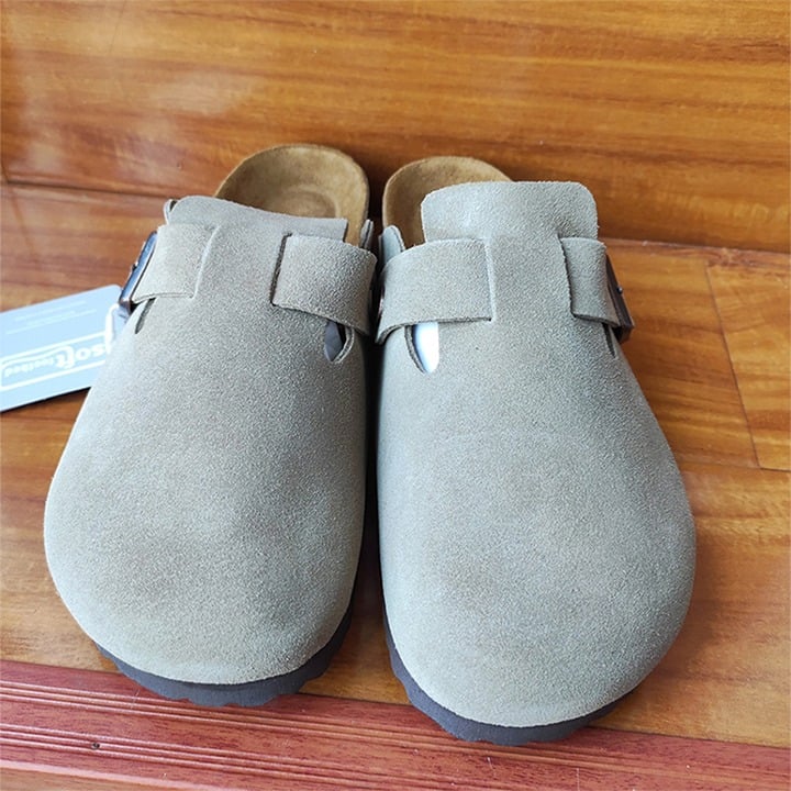 Birkenstock Clog Taupe Suede Leather Size Eur 38 narrow